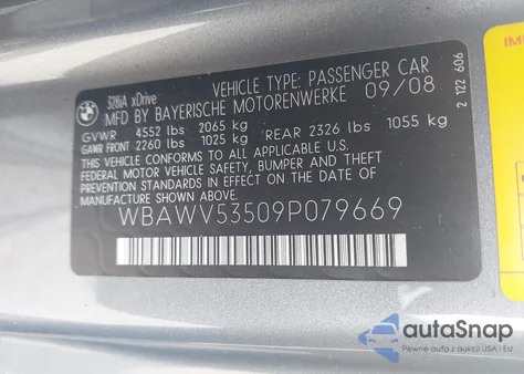 2009 BMW 328 Xi Sulev from USA, damaged, VIN WBAWV53509P079669